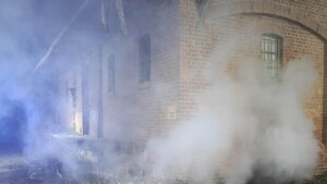 Pożar byłego dworca PKP w Barwicach