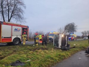 Dachowanie busa na DW 165 w Boninie